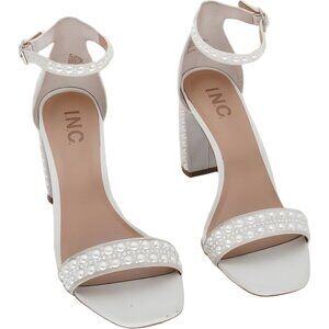 INC Lexini Pearl-Embellished Two-Piece Ankle Strap Block Heel Sandals US 6.5M